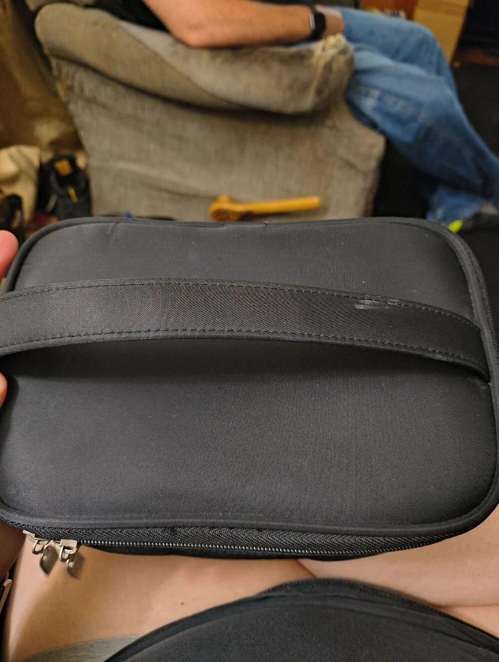 Saks Fifth Avenue brand Black Satin cosmetic bag